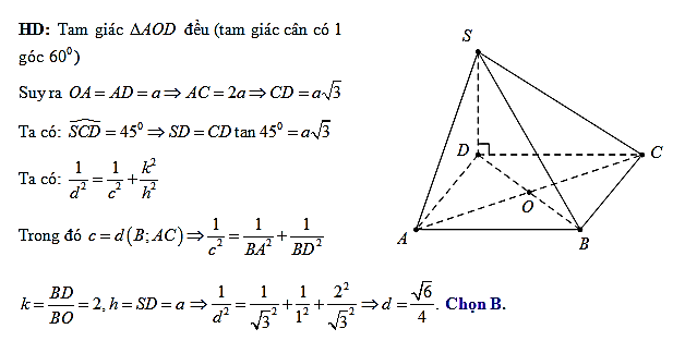 Cho hình chóp  có đáy là hình chữ nhật tâm  và . Biết SC tạo với đáy một góc . Tính khoảng cách giữa hai đường thẳng AC và SB. (ảnh 1)