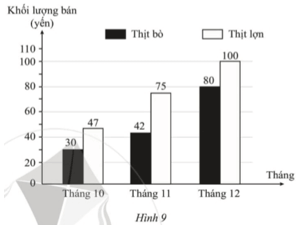 Biểu đồ ở Hình 9 thống kê khối lượng thịt lợn và thịt bò bán được của một siêu thị (ảnh 2)