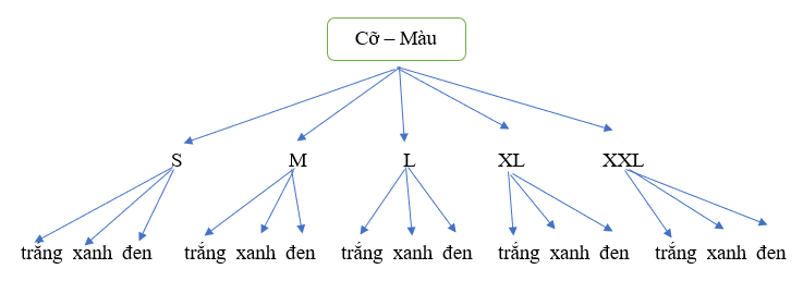 Một hãng thời trang đưa ra một mẫu áo sơ mi mới có ba màu: trắng, xanh, đen. Mỗi loại có các cỡ S, M, L, XL, XXL