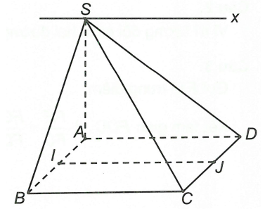 Cho hình chóp S.ABCD có đáy ABCD là hình bình hành. Gọi I, J lần lượt là trung điểm của AB và CD. (ảnh 1)