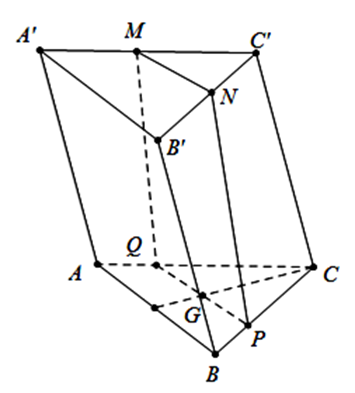 Cho hình lăng trụ \(ABC.A'B'C'\) có thể tích làV, gọi M, N lần lượt là trung điểm (ảnh 1)