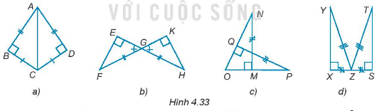 Sách bài tập Toán 7 Bài 15: Các trường hợp bằng nhau của tam giác vuông - Kết nối tri thức (ảnh 1)