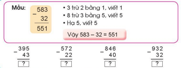 Giải Toán lớp 2 trang 60, 61 Phép trừ (không nhớ) trong phạm vi 1000 | Giải bài tập Toán lớp 2 Cánh diều