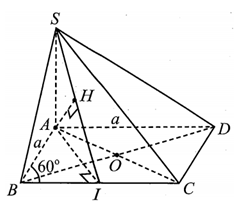 Cho hình chóp S.ABCD đáy là hình thoi tâm O cạnh a,  (ảnh 2)