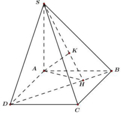  Cho hình chóp tứ giác đều S.ABCD  có đáy ABCD  là hình chữ nhật  và  (tham khảo hình vẽ). Khoảng cách từ  đến mặt phẳng  bằng: (ảnh 2)