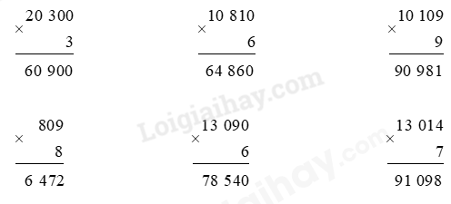 Toán lớp 3 trang 63, 64 Nhân số có năm chữ số với số có một chữ số | Chân trời sáng tạo (ảnh 1)