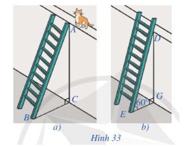 Để leo lên một bức tường, bác Nam dùng một chiếc thang có chiều dài cao hơn bức tường đó 1 m (ảnh 1)