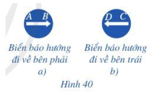 Quan sát hai biển báo ở Hình 40a, Hình 40b, cho biết hai vectơ AB và CD  có cùng hướng hay không (ảnh 1)