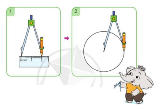 Sử dụng compa để vẽ hình tròn: a) Vẽ hình tròn bán kính 2 cm (ảnh 1)