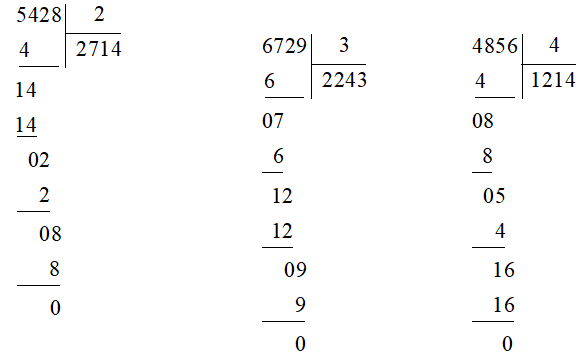 Đặt tính rồi tính: a) 955 : 5 			b) 5428 : 2 			c) 32457 : 2     348 : 3			    6729 : 3 (ảnh 2)