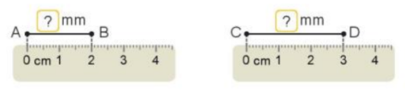 Điền số thích hợp vào dấu hỏi: A ? mm B C ?mm D (ảnh 1)