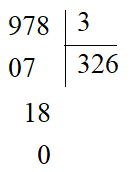 Kết quả của phép tính 978 : 3 là: A. 326 	 B. 322 	 C. 323 	 D. 324 (ảnh 1)