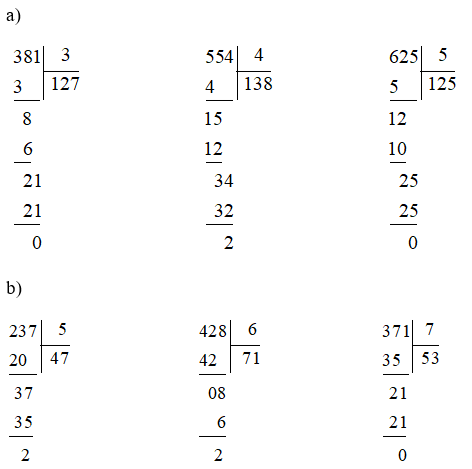 Tính. a) 381 : 3 554 : 4 625 : 5 b) 237 : 5 428 : 6 371 : 7 (ảnh 3)