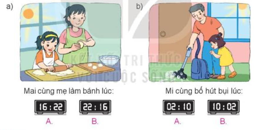 Chọn đồng hồ thích hợp với mỗi bức tranh: (ảnh 1)