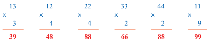 Tính 13 x 3 12 x 4 22 x 4 33 x 2 44 x 2 11 x 9 (ảnh 2)