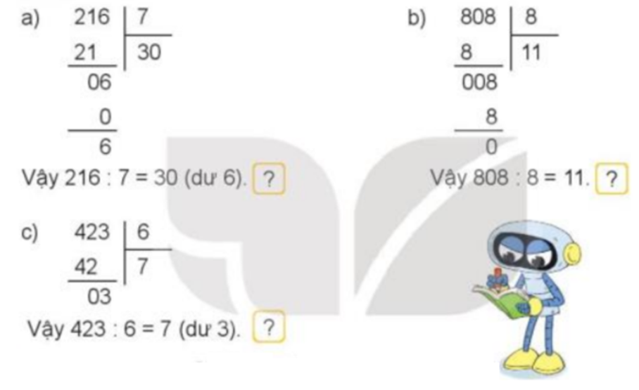 Đ, S? a) Vậy 216 : 7 = 30 (dư 6) (ảnh 1)