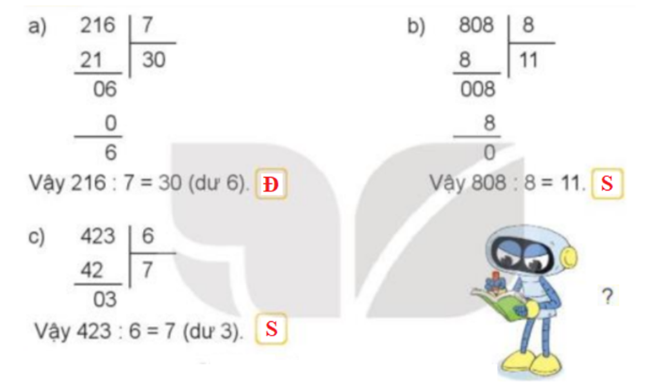 Đ, S? a) Vậy 216 : 7 = 30 (dư 6) (ảnh 2)