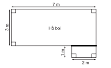 Tính diện tích của hồ bơi có kích thước như hình vẽ sau:D. Diện tích của hồ bơi là 22 m2 (ảnh 2)