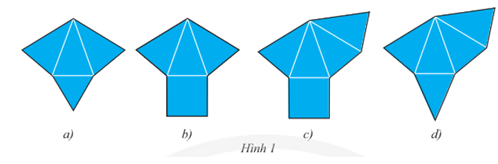 Trong các tấm bìa ở Hình 1, tấm bìa nào gấp được hình chóp tam giác đều, tấm bìa nào gấp được hình chóp tứ giác đều? (ảnh 1)