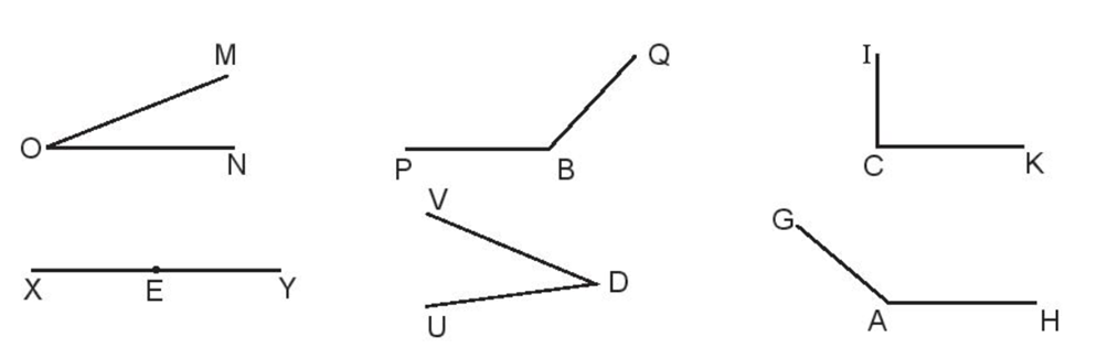 Tìm các góc nhọn, góc tù và góc bẹt trong các góc sau: (ảnh 1)