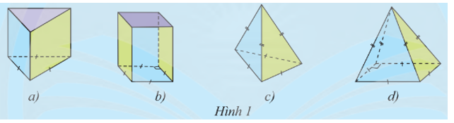 Quan sát các hình không gian trong Hình 1 và trả lời các câu hỏi sau:  a) Các mặt bên của mỗi hình là hình gì?  (ảnh 1)