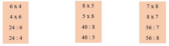 Tính nhẩm: 6 x 4 4 x 6 24 : 6 24 : 4 8 x 5 5 x 8 40 : 8 40 : 5 (ảnh 1)