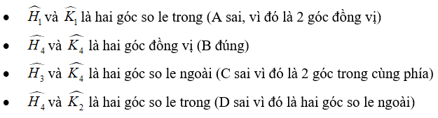 Trắc nghiệm: Các góc tạo bởi một đường thẳng cắt hai đường thẳng - Bài tập Toán lớp 7 chọn lọc có đáp án, lời giải chi tiết