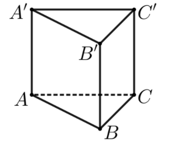 Cho hình lăng trụ đứng tam giác ABC.A’B’C’ có chu vi đáy là 4,5 cm, diện tích xung quanh là 18 cm2. Chọn phát biểu đúng trong các phát biểu sau đây: (ảnh 1)