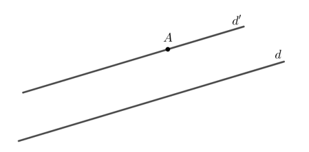 Cho điểm A và đường thẳng d không đi qua A. Hãy vẽ đường thẳng d'  đi qua A và song song với d (ảnh 3)