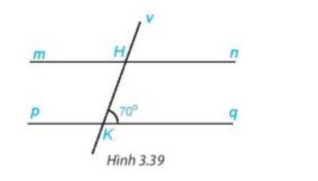 Cho Hình 3.39, biết rằng mn // pq. Tính số đo các góc mHK, vHn (ảnh 1)