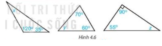 Tính số đo các góc x, y, z trong Hình 4.6 (ảnh 1)