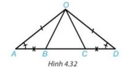 Cho Hình 4.32, biết góc OAB = góc ODC, OA = OD và AB = CD. Chứng minh rằng:  a) AC = DB (ảnh 1)