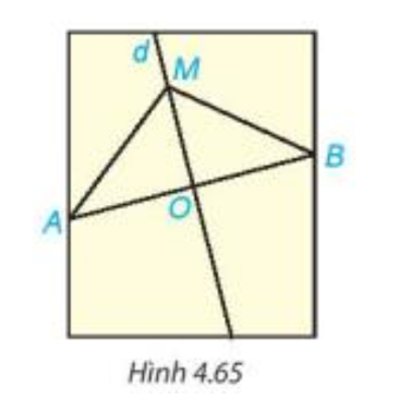 Trên mảnh giấy trong Hoạt động 3, lấy điểm M bất kì trên đường thẳng d. Dùng thước thẳng có vạch chia kiểm tra xem (ảnh 1)