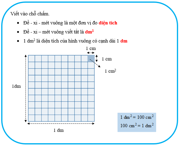 Vở bài tập Toán lớp 4 (Chân trời) Chân trời sáng tạo Bài 20: Đề-xi-mét vuông