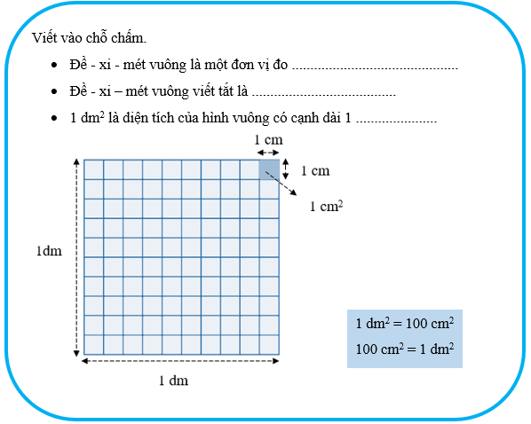 Vở bài tập Toán lớp 4 (Chân trời) Chân trời sáng tạo Bài 20: Đề-xi-mét vuông