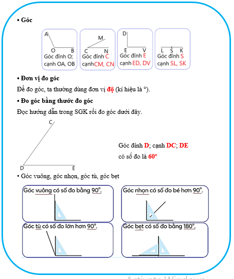 Vở bài tập Toán lớp 4 (Chân trời) Chân trời sáng tạo Bài 30: Đo góc - Góc nhọn, góc tù, góc bẹt