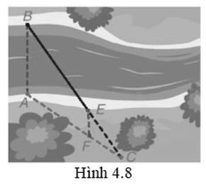 Để đo khoảng cách giữa hai vị trí B và E ở hai bên bờ sông