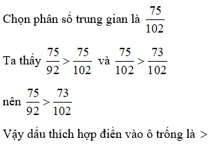 Bài tập Ôn tập So sánh hai phân số (tiếp theo) Toán lớp 5 có lời giải