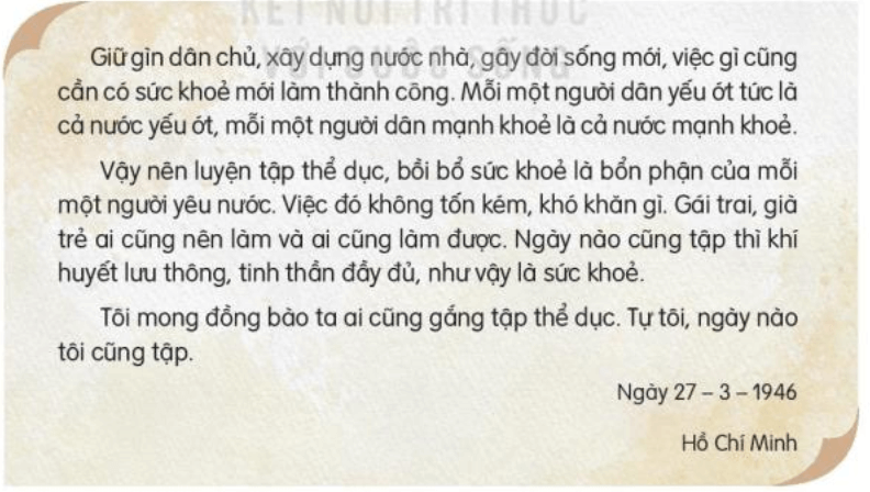 Đọc: Lời kêu gọi toàn dân tập thể dục trang 41, 42 Tiếng Việt lớp 3 Tập 2 | Kết nối tri thức
