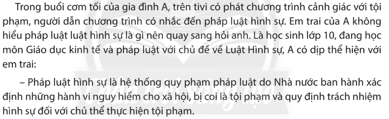 Chuyên đề Kinh tế pháp luật 10 Bài 6 (Chân trời sáng tạo): Khái quát về pháp luật hình sự  (ảnh 1)