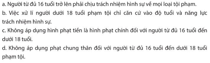 Chuyên đề Kinh tế pháp luật 10 Bài 7 (Chân trời sáng tạo): Mốt số nội dung cơ bản của pháp luật hình sự liên quan đến người chưa thành niên phậm tội  (ảnh 1)