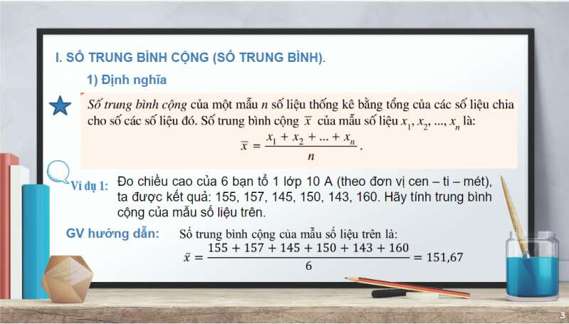 Bài giảng điện tử Các số đặc trưng đo xu thế trung tâm cho mẫu số liệu không ghép nhóm | Giáo án PPT Toán 10 Cánh diều (ảnh 3)