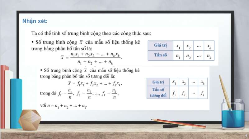 Bài giảng điện tử Các số đặc trưng đo xu thế trung tâm cho mẫu số liệu không ghép nhóm | Giáo án PPT Toán 10 Cánh diều (ảnh 4)