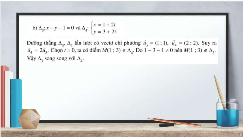 Bài giảng điện tử Vị trí tương đối và góc giữa hai đường thẳng. Khoảng cách từ một điểm đến một đường thẳng | Giáo án PPT Toán 10 Cánh diều (ảnh 6)