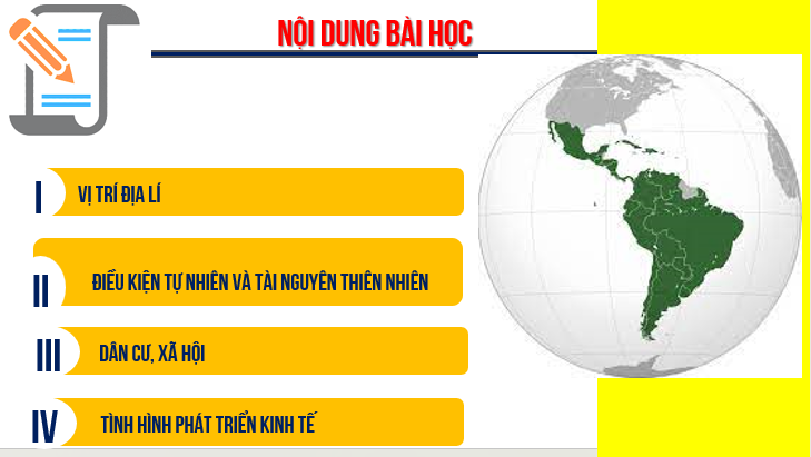 Giáo án điện tử Địa lí 11 Bài 8 (Chân trời sáng tạo): Tự nhiên, dân cư, xã hội và kinh tế Mỹ Latinh| Bài giảng PPT Địa lí 11 (ảnh 1)