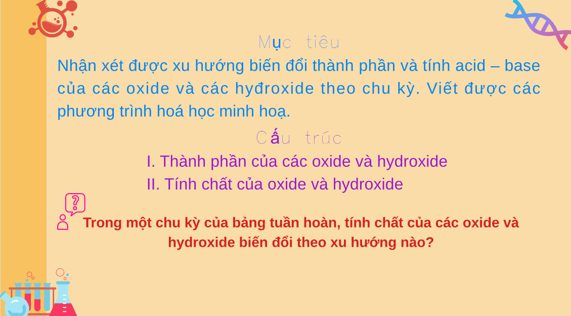 Giáo án điện tử Xu hướng biến đổi thành phần và một số tính chất của hợp chất trong một chu kì  | Bài giảng PPT Hóa học 10 Kết nối tri thức (ảnh 1)