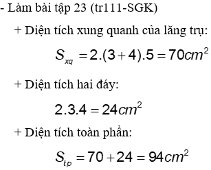 Giáo án Toán 8 Bài 5: Diện tích xung quanh của hình lăng trụ đứng mới nhất