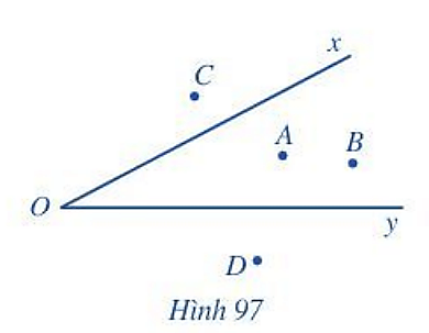 Trong Hình 97, đọc tên các điểm: a) Nằm trong góc xOy;