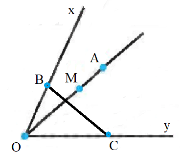 Xem Hình 8.28. Gọi A là một điểm trong tùy ý của góc xOy không bẹt