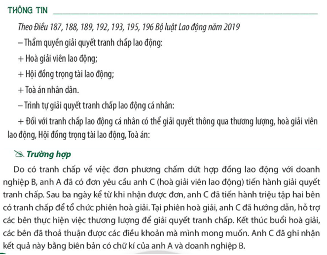 Cho biết việc làm của anh C có đúng trình tự giải quyết tranh chấp lao động không